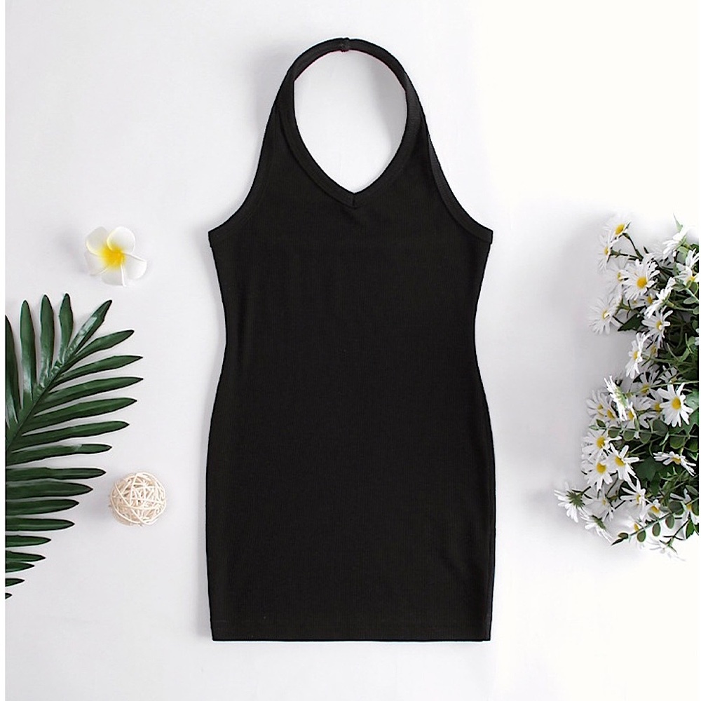 GIRLS HALTER NECK BLACK DRESS